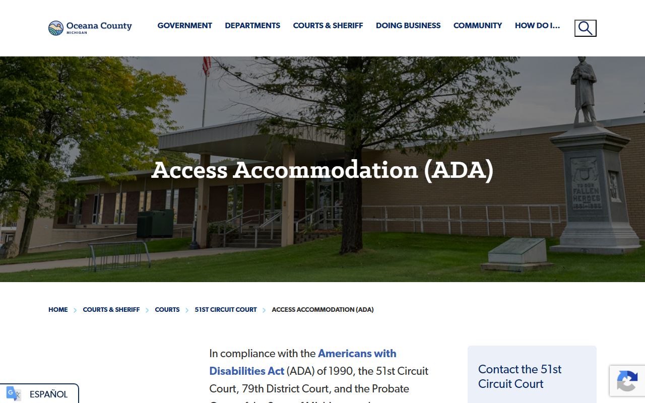 Oceana County court records ADA access and accommodation page