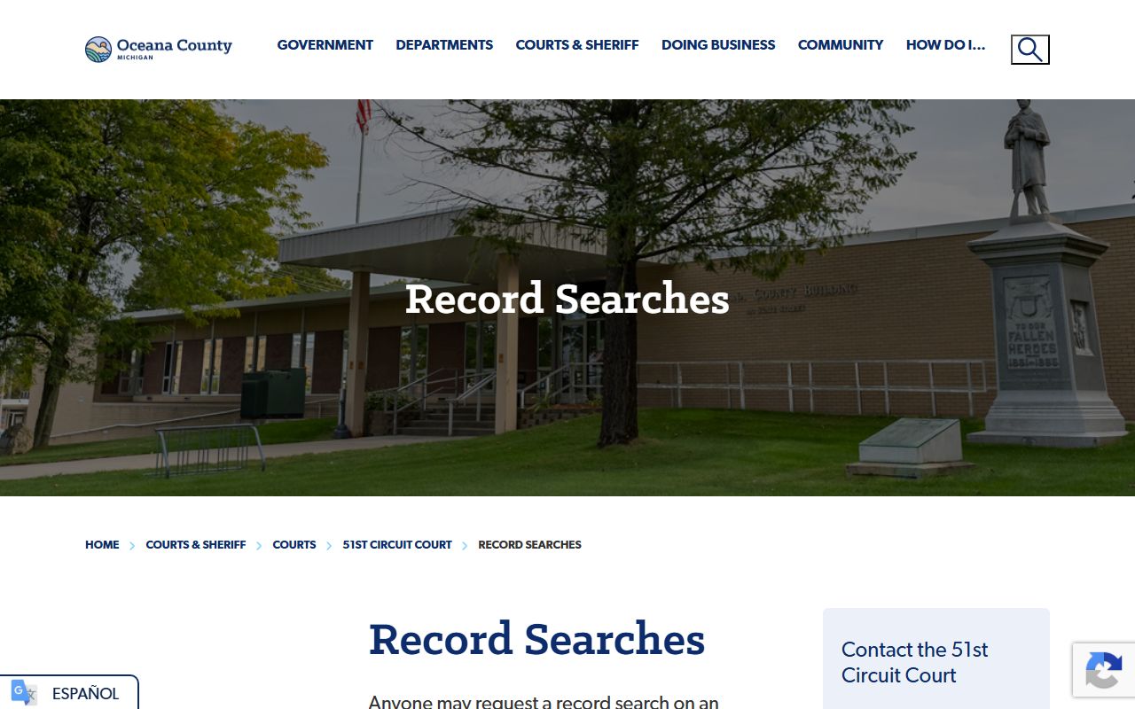 Oceana County circuit court records search request instructions
