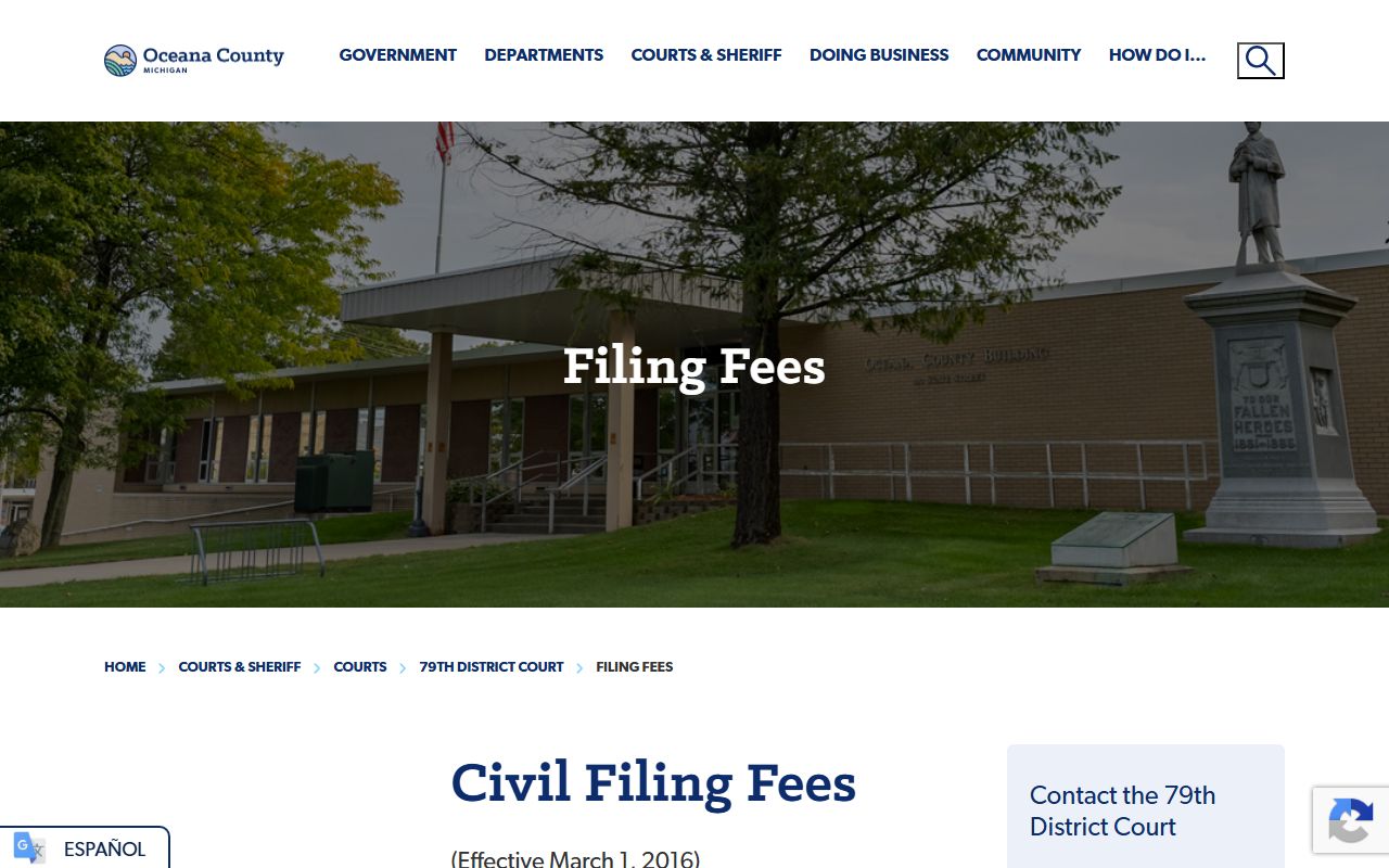 Oceana County district court records and filing fee information