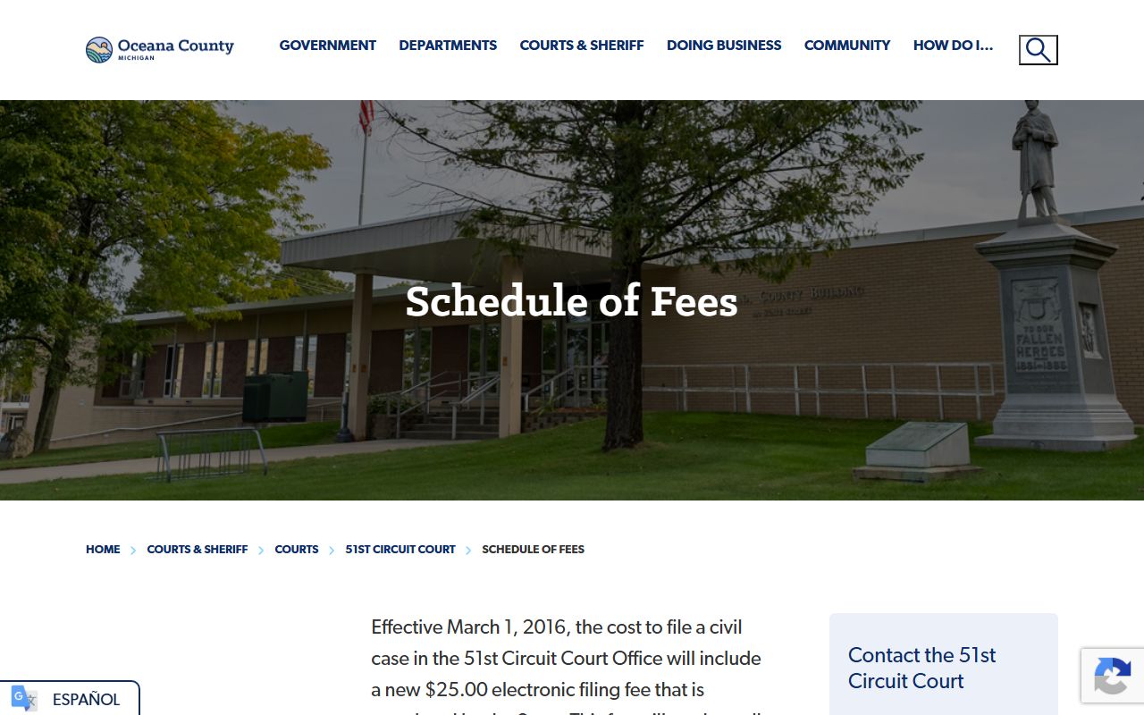 Oceana County court records fee schedule page