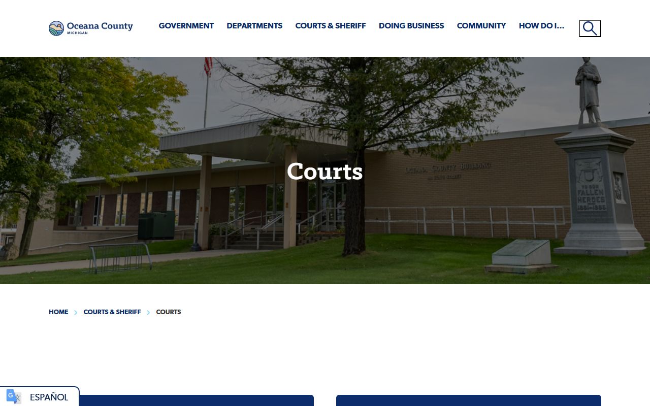 Oceana County court records landing page for the local trial courts