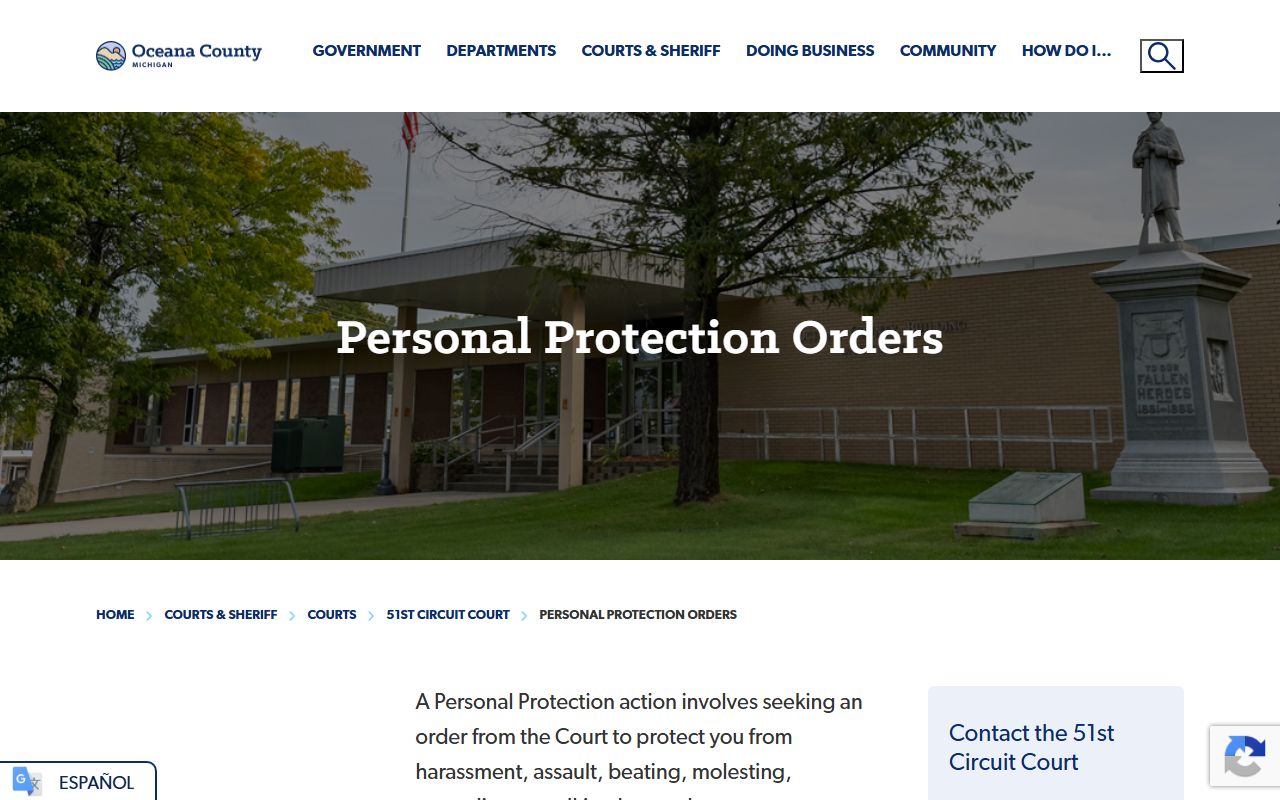 Oceana County court records page for personal protection orders