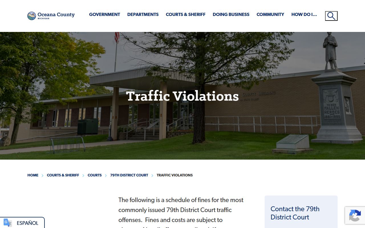 Oceana County traffic court records and fine schedule page