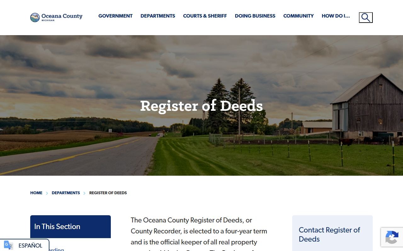 Oceana County Register of Deeds land records department page