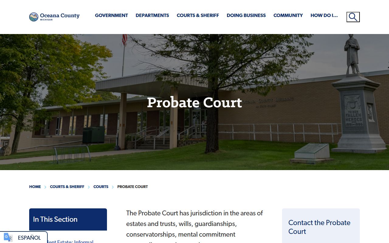 Oceana County Probate Court official probate records page