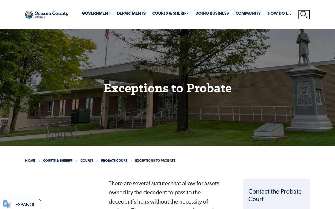 Oceana County probate records exceptions to probate for small estates