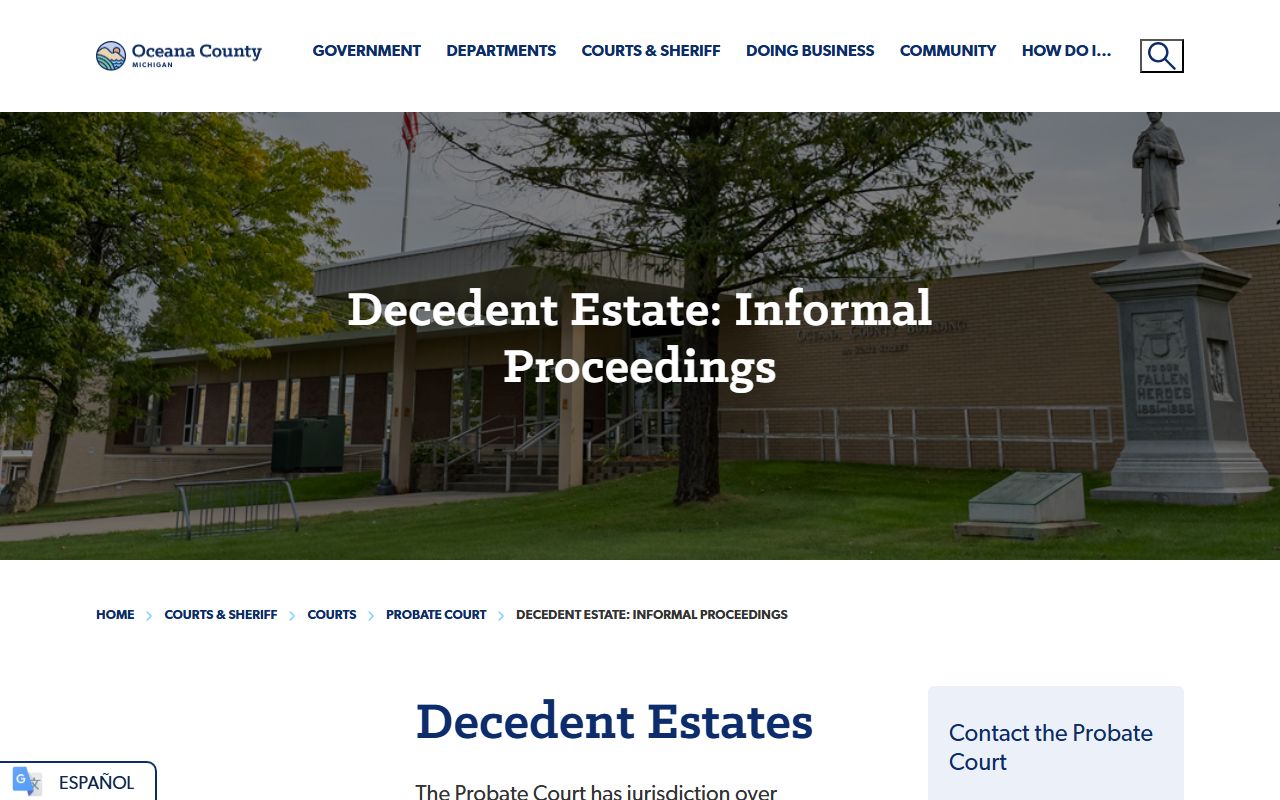 Oceana County probate records decedent estate informal filing instructions