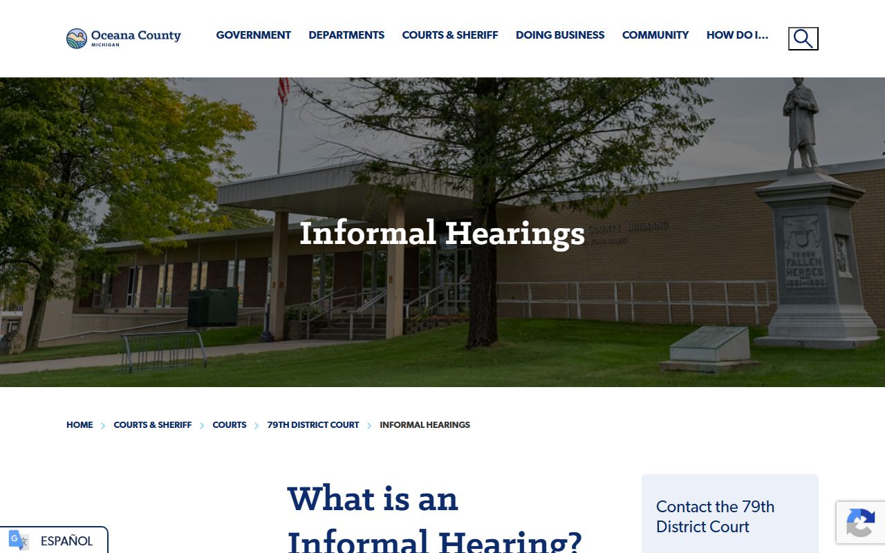 Oceana County court dockets informal traffic hearing rules at the 79th District Court