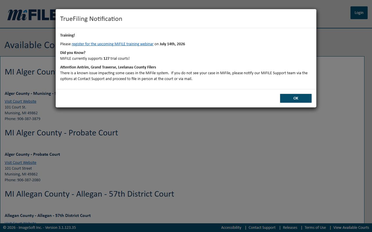 Oceana County court dockets MiFILE available-courts directory listing the 79th District Court