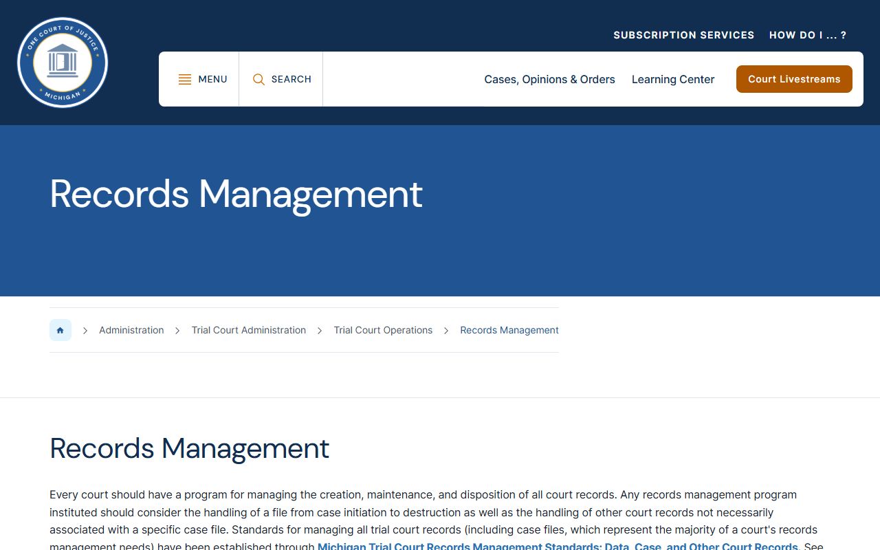Oceana County court records management guidance from the Michigan courts
