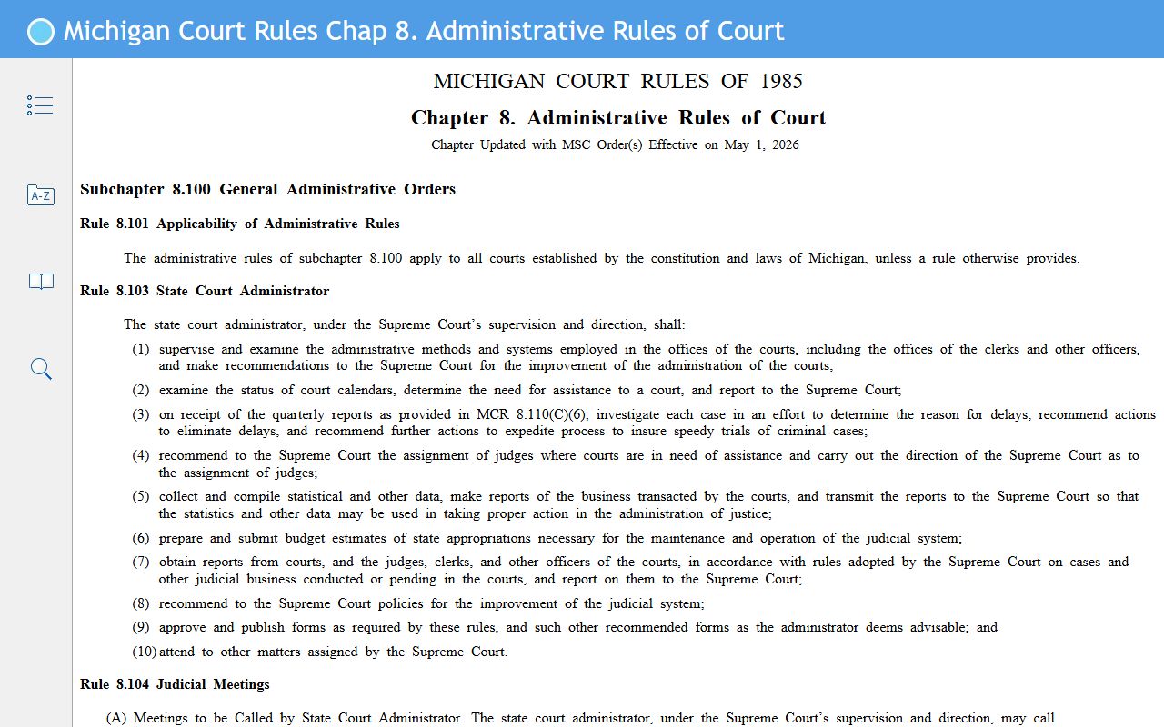 Oceana County court records access rule in Michigan Court Rules Chapter 8