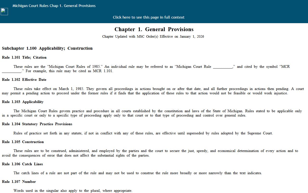 Oceana County court records rules in Michigan Court Rules Chapter 1