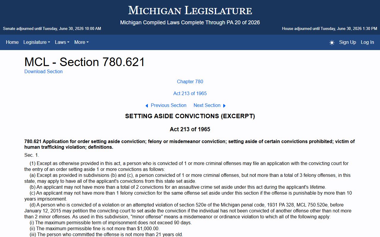 Oceana County criminal court records and Michigan conviction set-aside statute