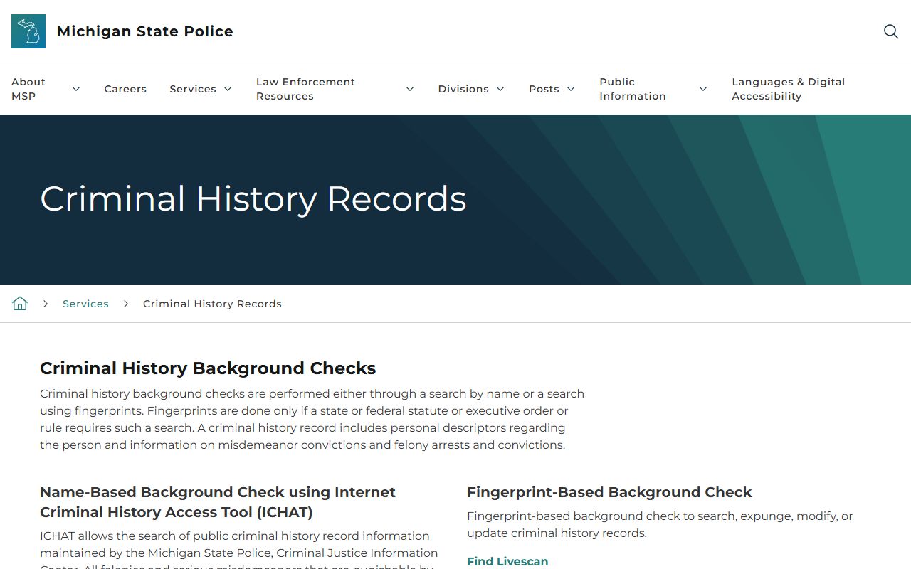 Oceana County criminal court records and Michigan State Police criminal history service