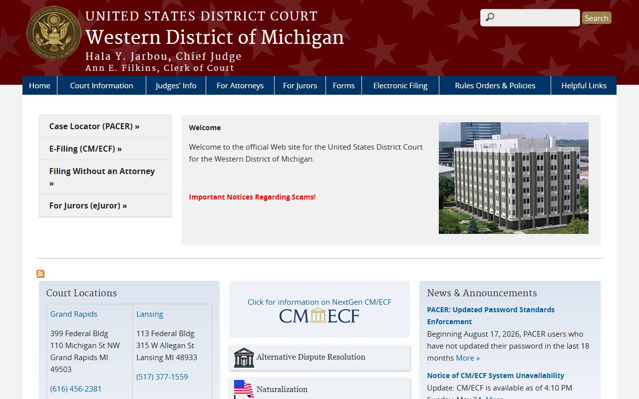 Oceana County federal district court records in the Western District of Michigan
