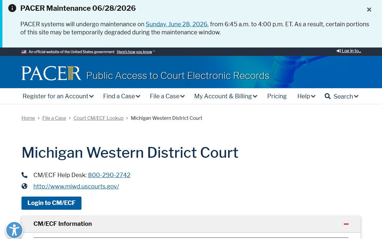 PACER lookup for Oceana County federal court records