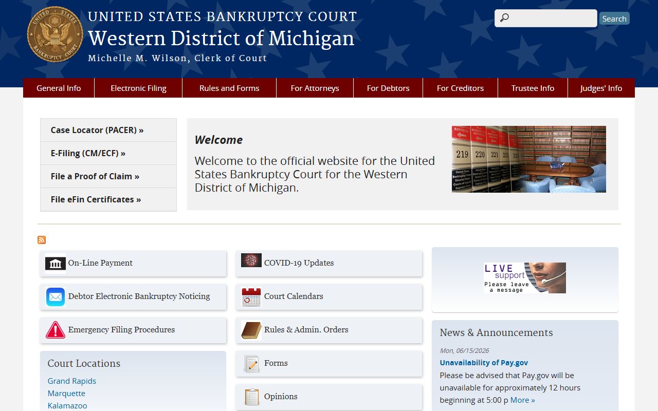 Federal bankruptcy court records for Oceana County residents