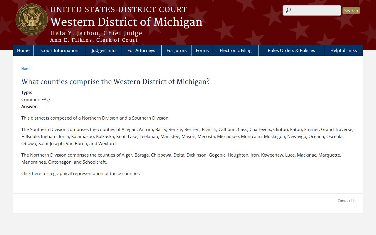 Federal courts serving Oceana County in the Western District of Michigan