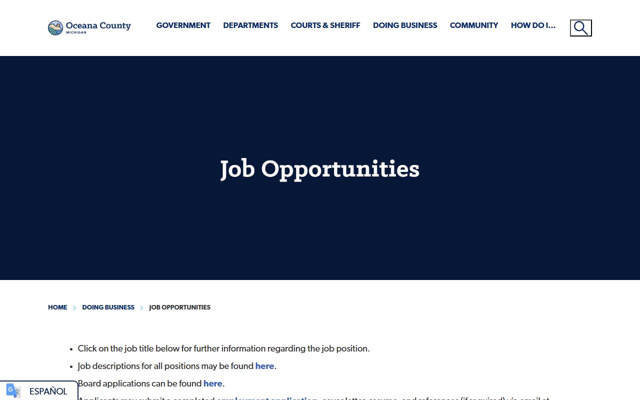 Oceana County Clerk office job listings and county records staffing