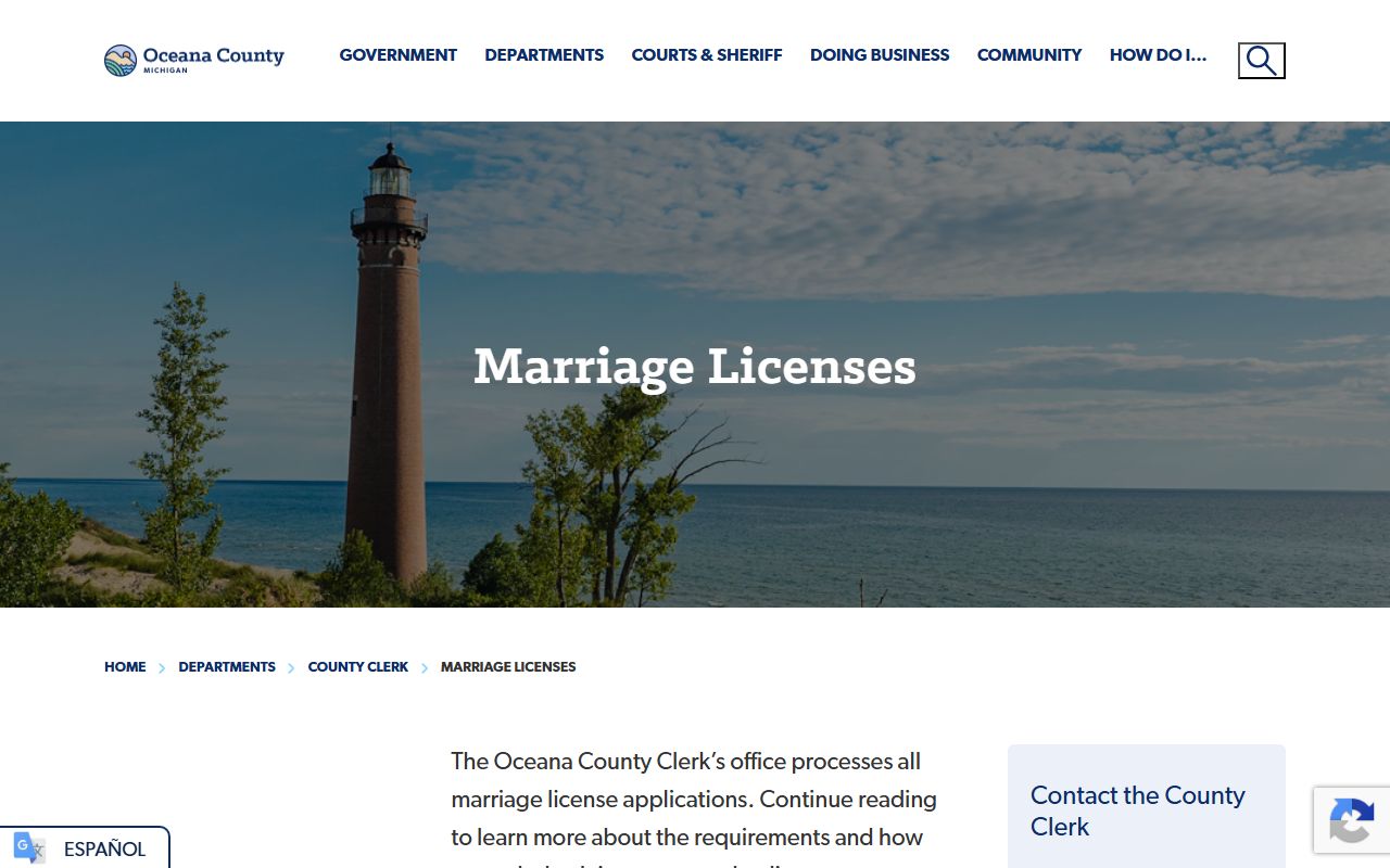 Oceana County marriage records and license rules at the County Clerk