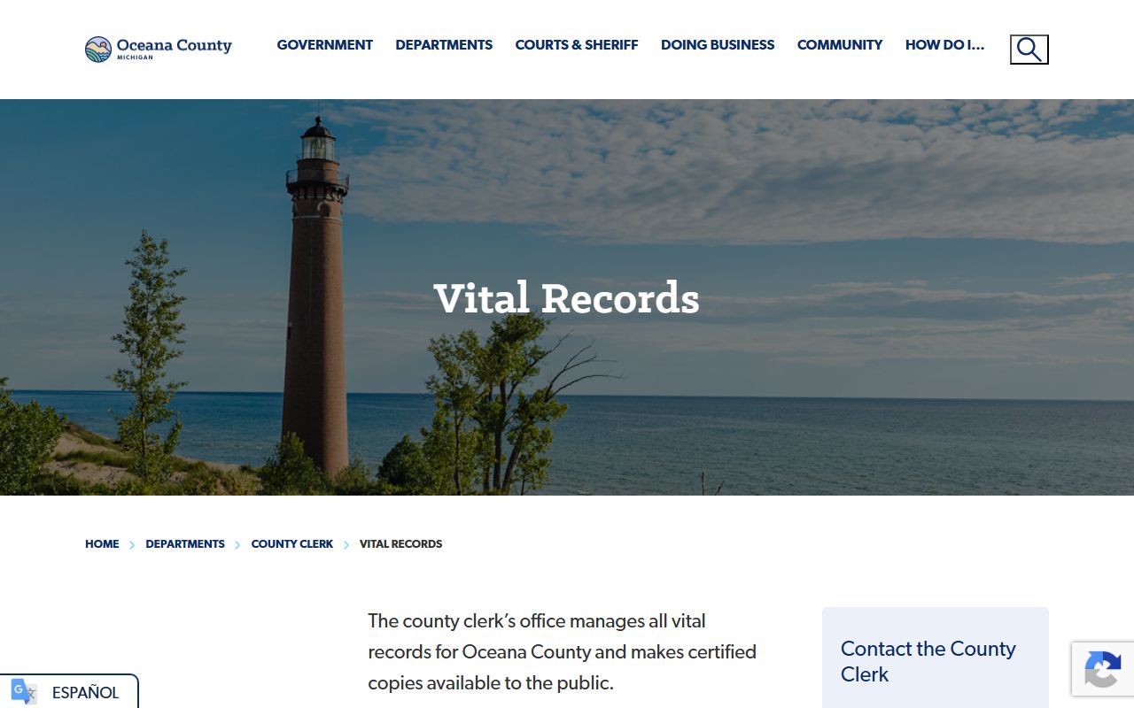 Oceana County vital records office for marriage and divorce record copies