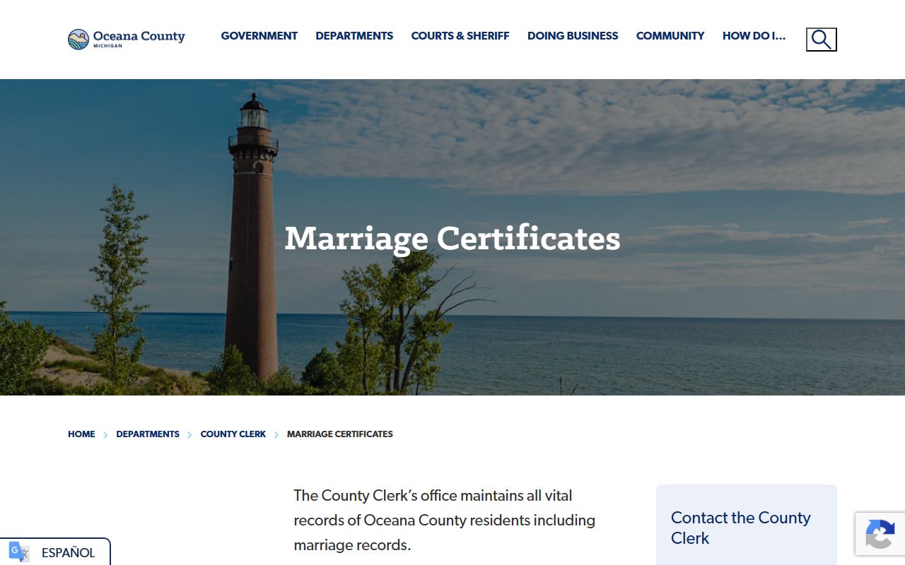 Oceana County marriage records certified copy request options
