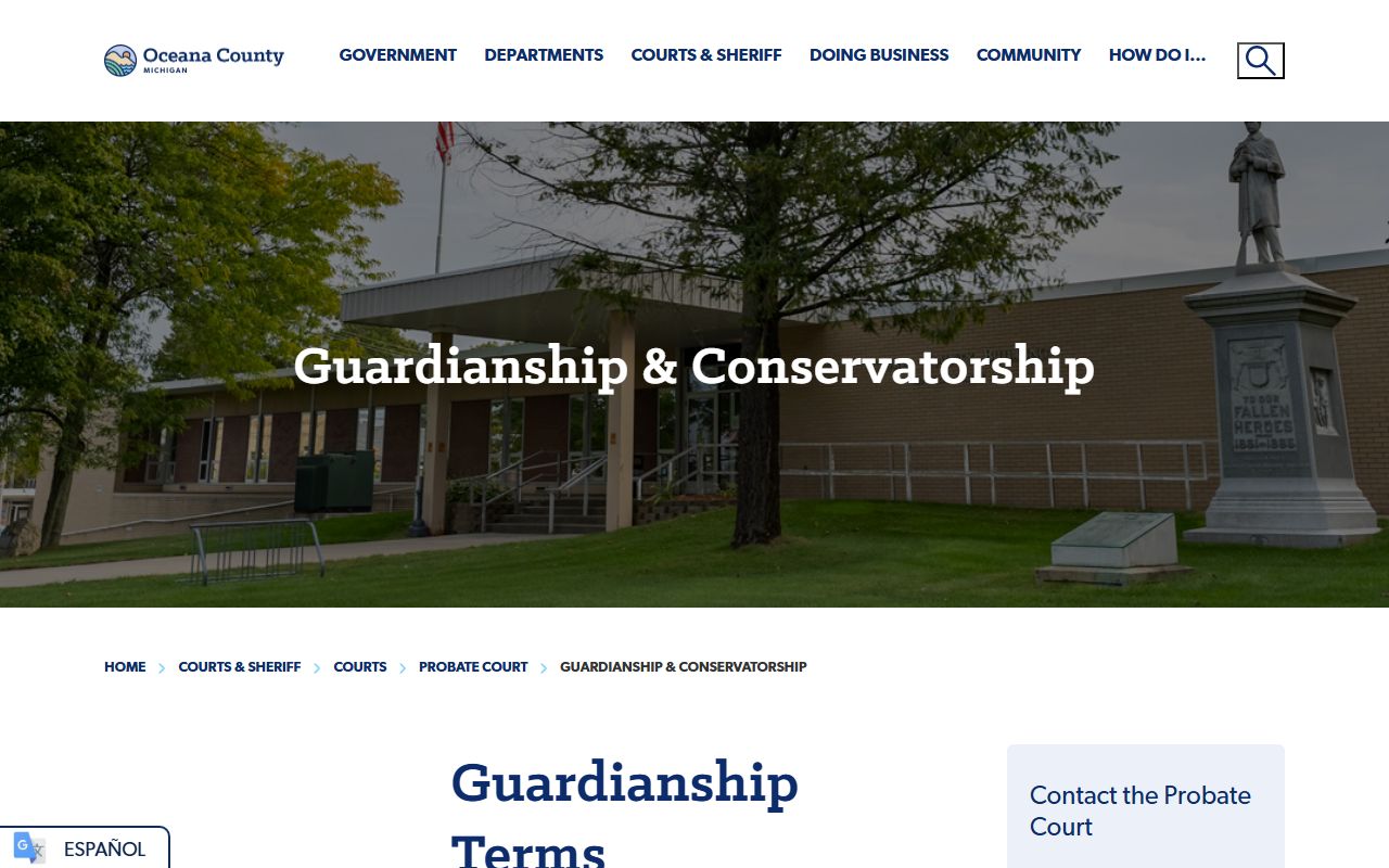 Oceana County probate records guardianship and conservatorship definitions