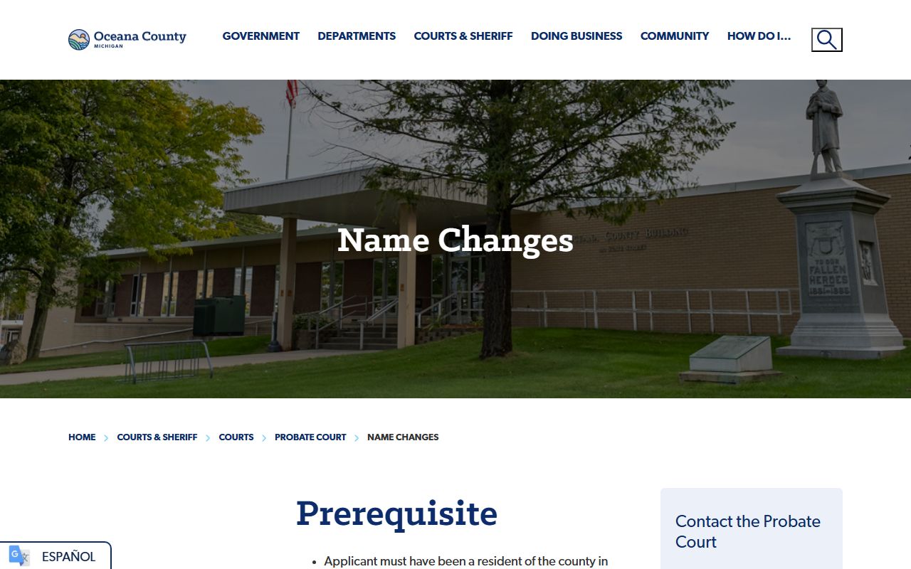Oceana County probate records name change residency and background check rules
