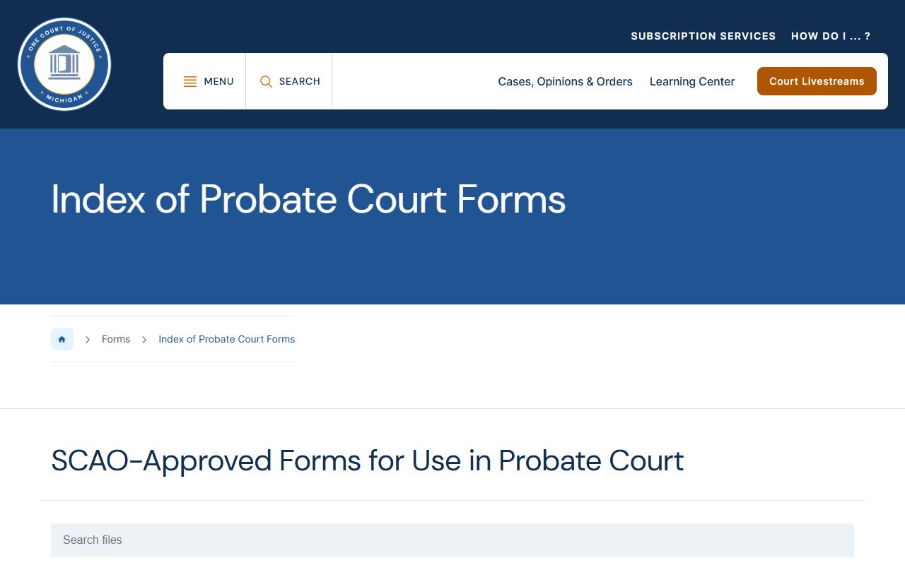 Oceana County probate records SCAO probate court forms index