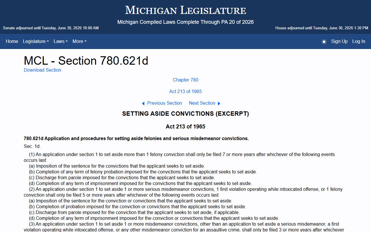 Oceana County criminal court records and Michigan set-aside waiting period statute