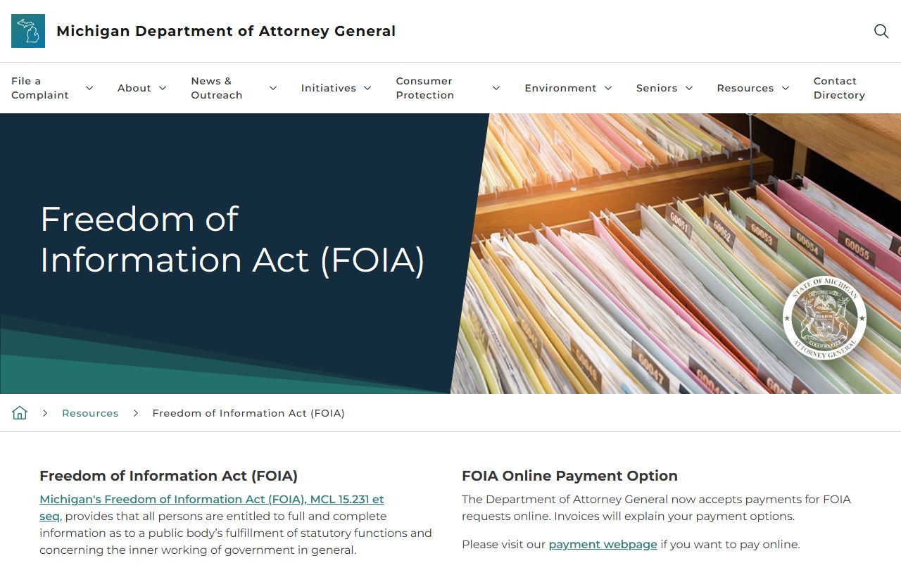 Oceana County warrant records and the Michigan Attorney General FOIA overview