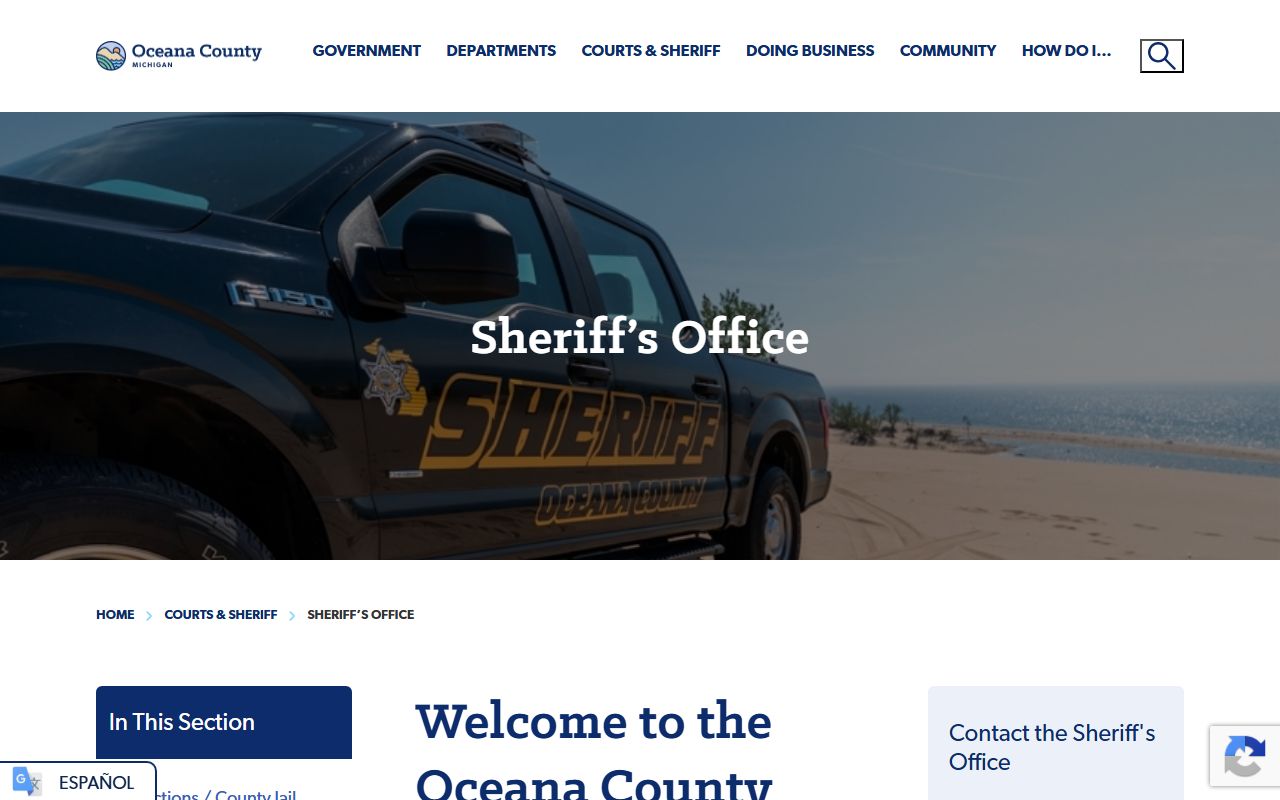 Oceana County warrant contacts on the Sheriff's Office page